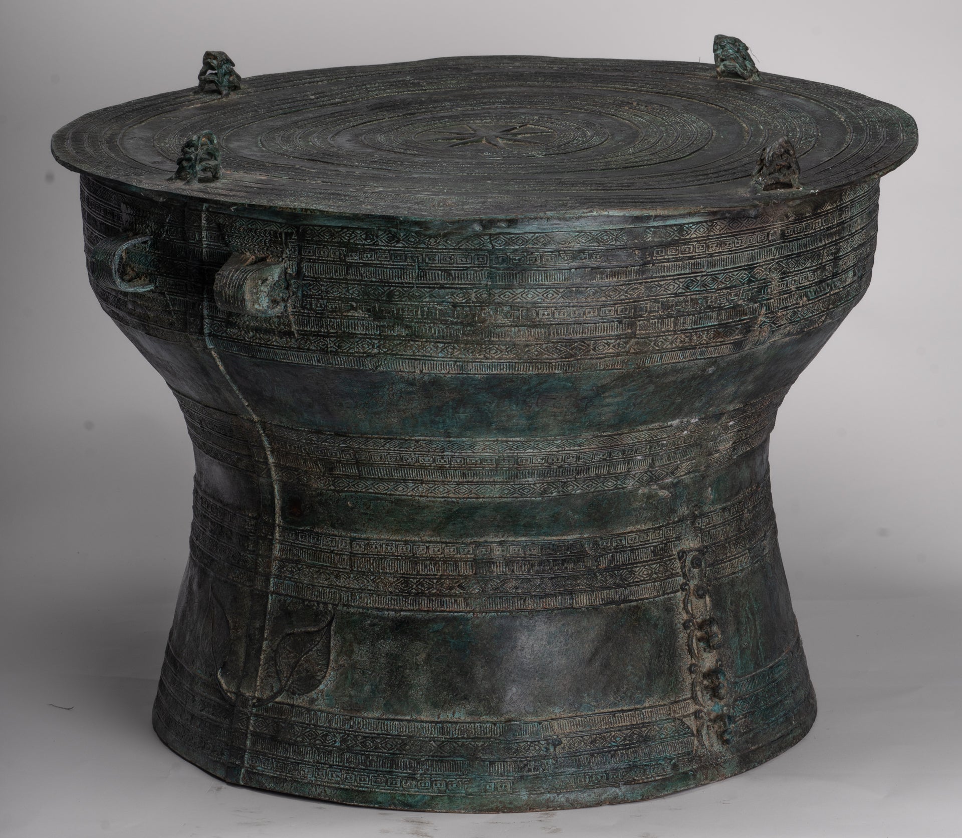 Vietnamese Rain Drum - Antique Vietnamese Style Bronze Free Standing Frog Rain Drum - 43cm/17"