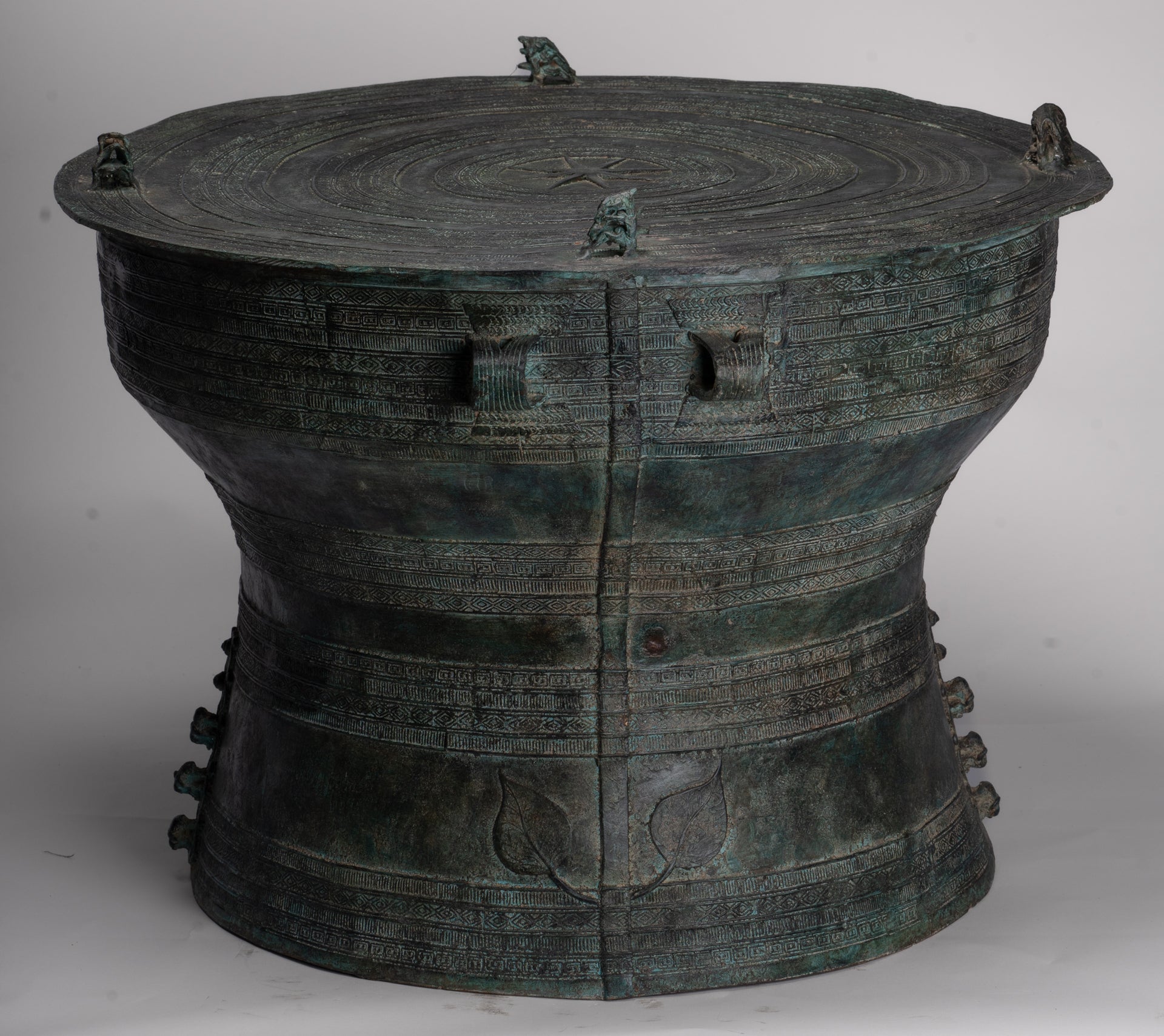 Vietnamese Rain Drum - Antique Vietnamese Style Bronze Free Standing Frog Rain Drum - 43cm/17"