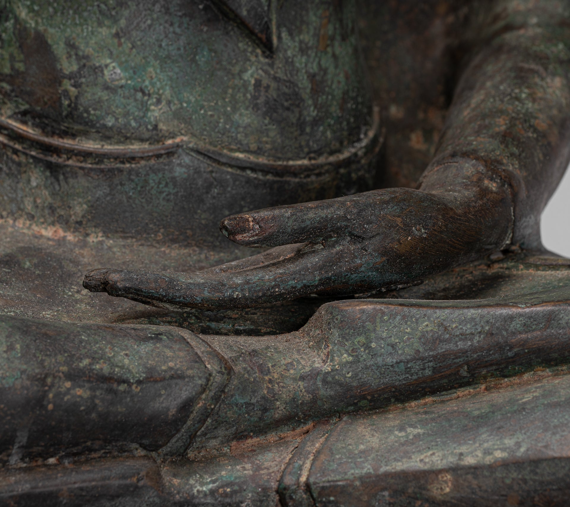 Buddha Statue - Antique U Thong Style Bronze Enlightenment Buddha Statue - 88cm/35"