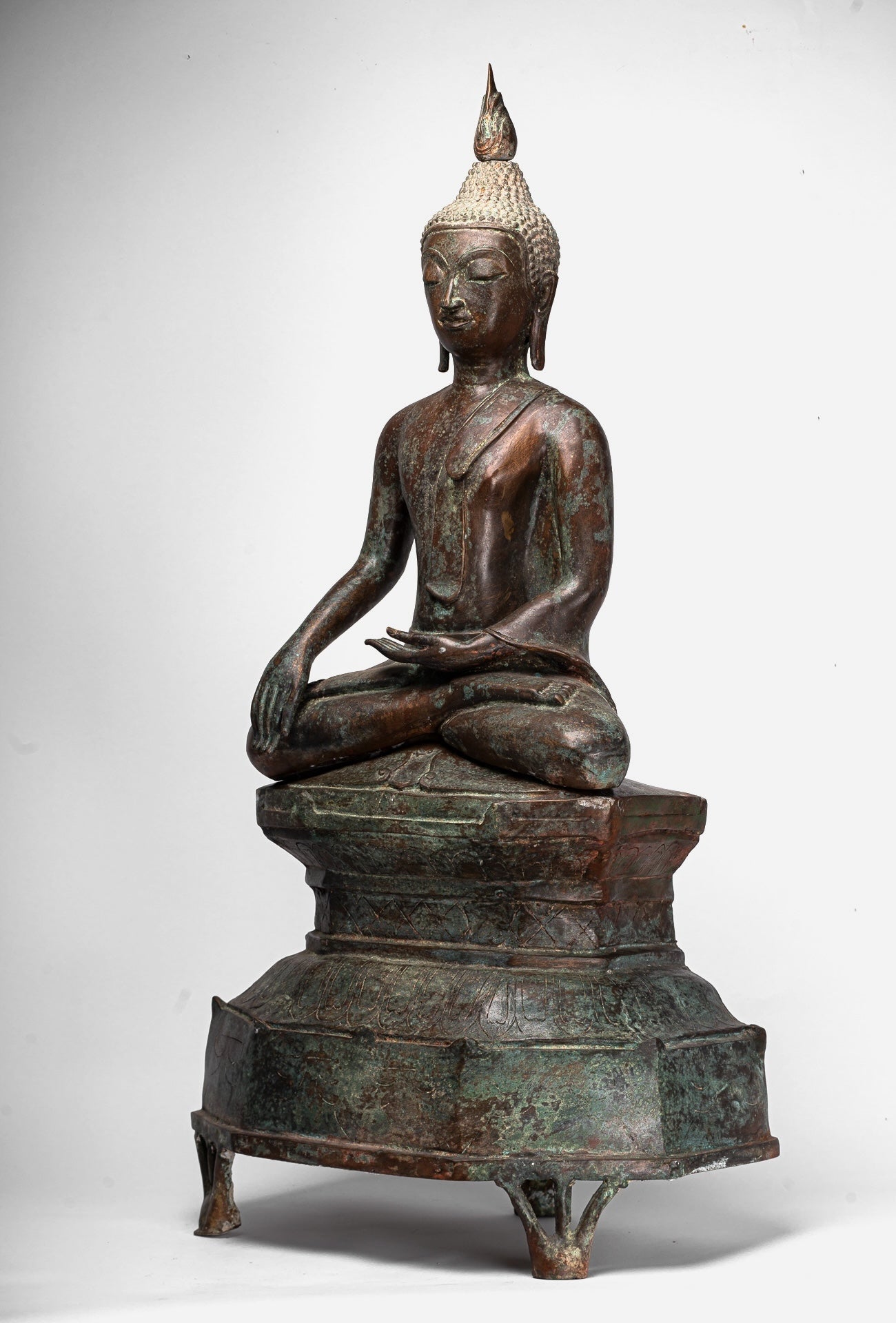 Large Buddha Statue - Antique Thai Style Chiang Rung Seated Enlightenment Buddha Statue - 101cm/40"