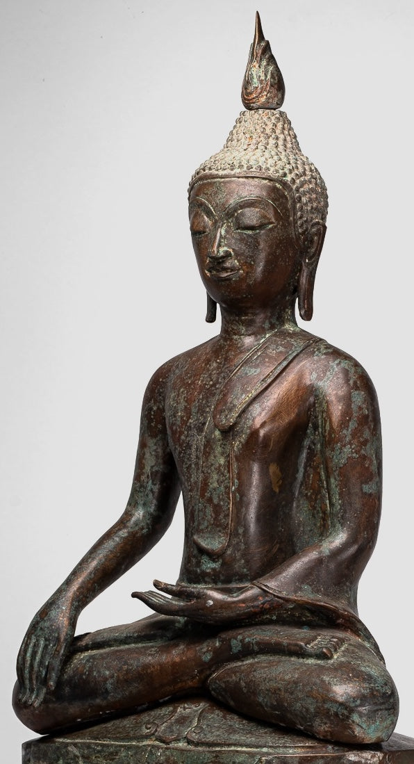 Large Buddha Statue - Antique Thai Style Chiang Rung Seated Enlightenment Buddha Statue - 101cm/40"