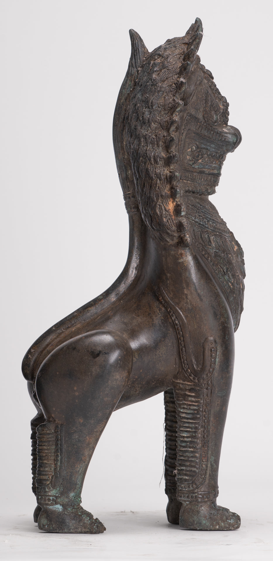 Temple Lion - Antique Thai Style Bronze Standing Singha Temple Guardians or Lions - 41cm/16" (Pair)