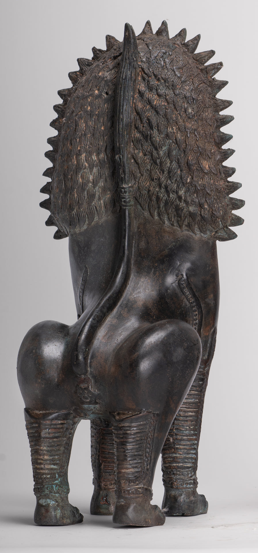 Temple Lion - Antique Thai Style Bronze Standing Singha Temple Guardians or Lions - 41cm/16" (Pair)