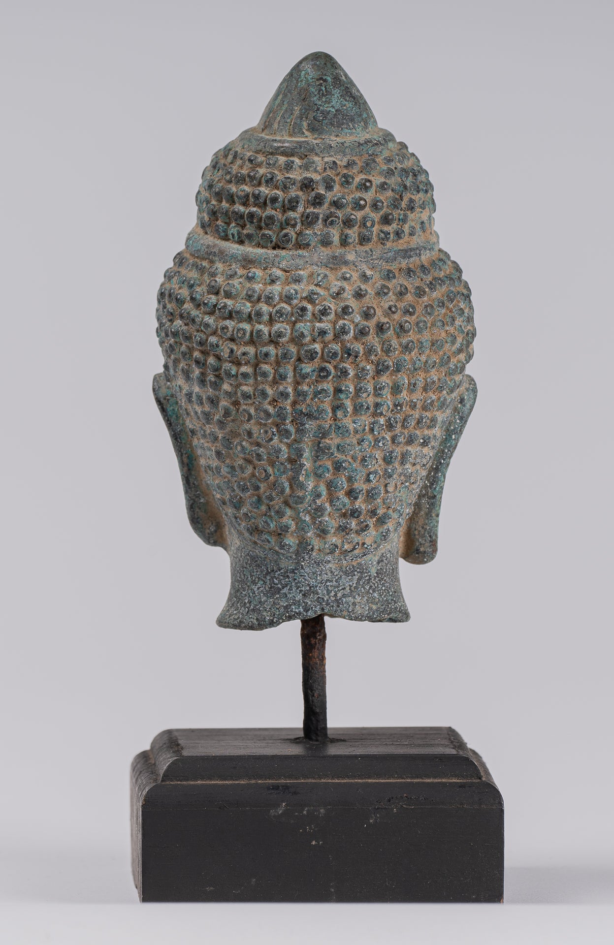 Buddha Statue - Antique Khmer Style Mounted Bronze Phnom Da Buddha Head Statue - 18cm/7"