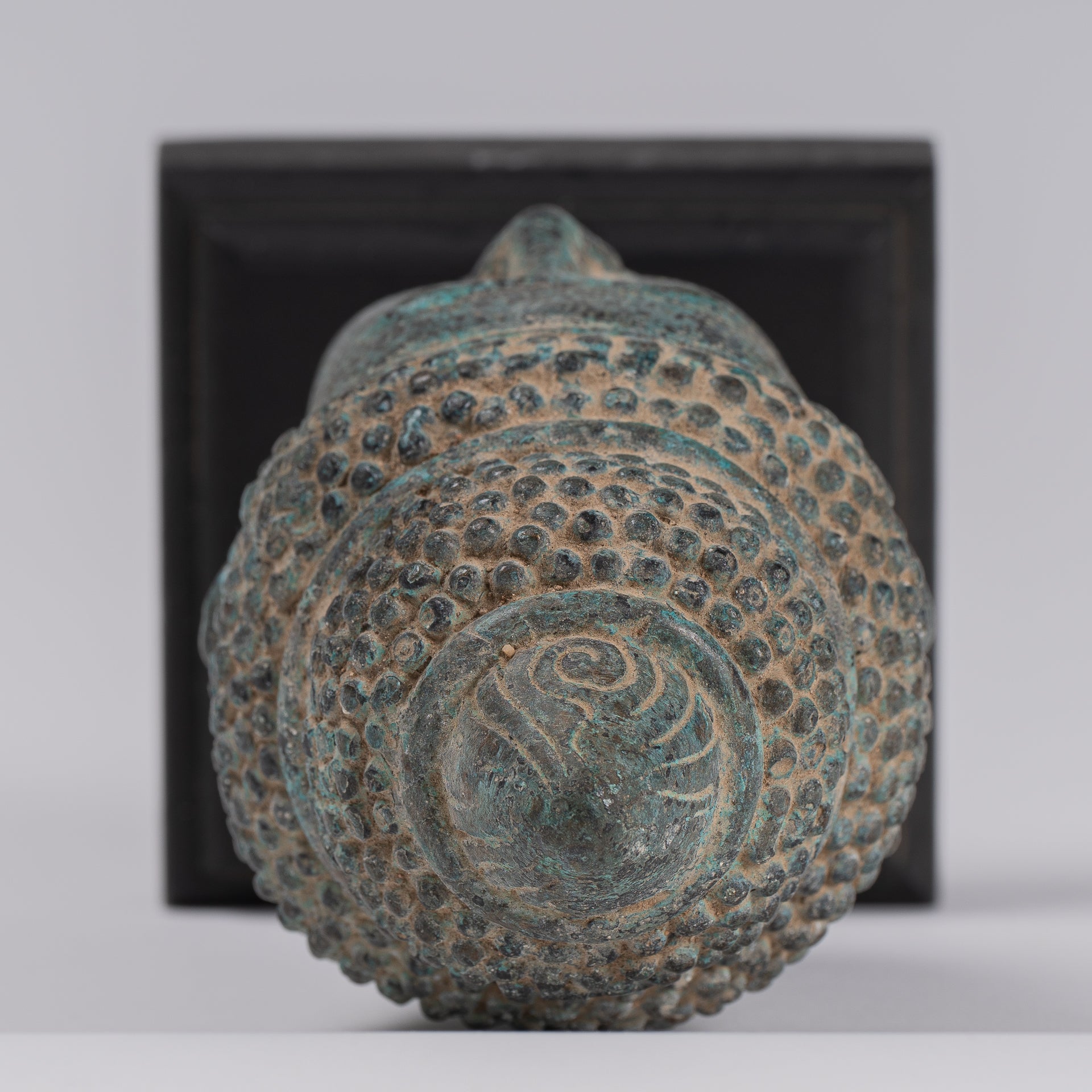 Buddha Statue - Antique Khmer Style Mounted Bronze Phnom Da Buddha Head Statue - 18cm/7"