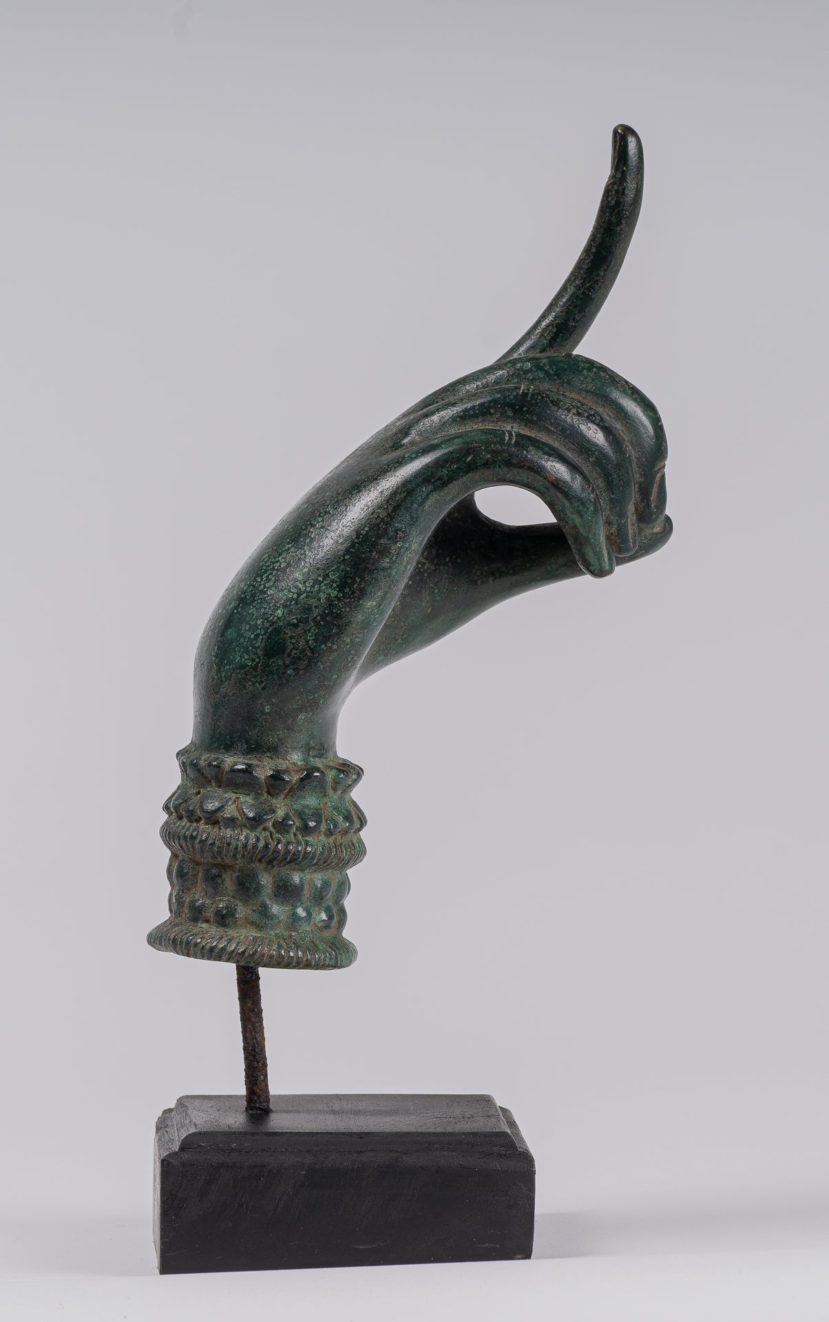 Mounted Antique Khmer Style Bronze Apsara Suchi Mudra Hand - 30cm/12"