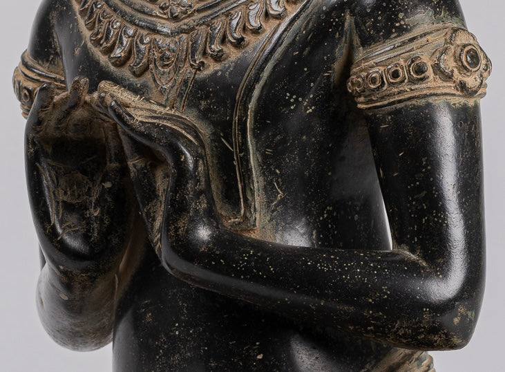 Buddha - Antique Khmer Style Bronze Seated Double Teaching Buddha Statue - 56cm/22"