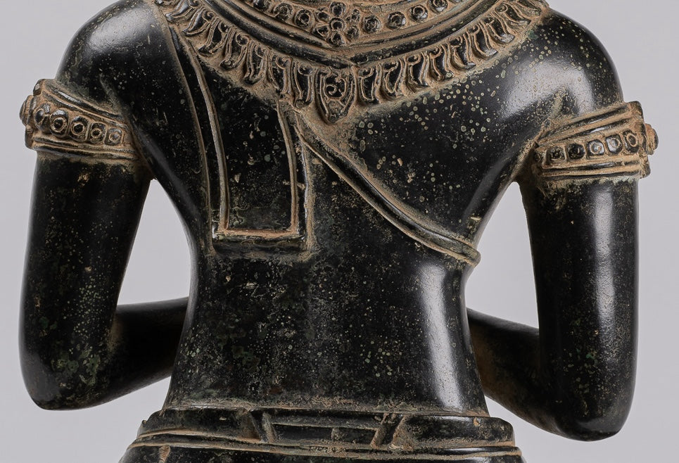 Buddha - Antique Khmer Style Bronze Seated Double Teaching Buddha Statue - 56cm/22"