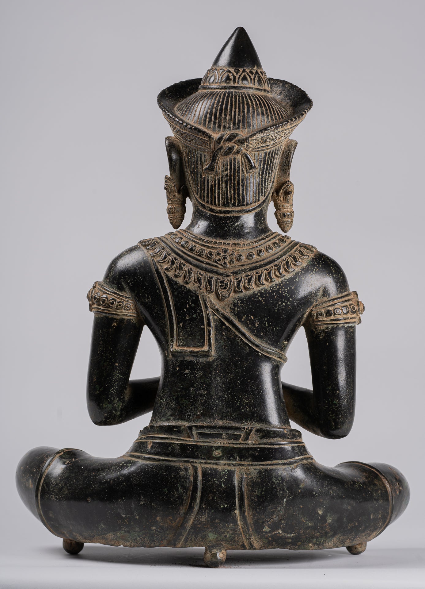 Buddha - Antique Khmer Style Bronze Seated Double Teaching Buddha Statue - 56cm/22"