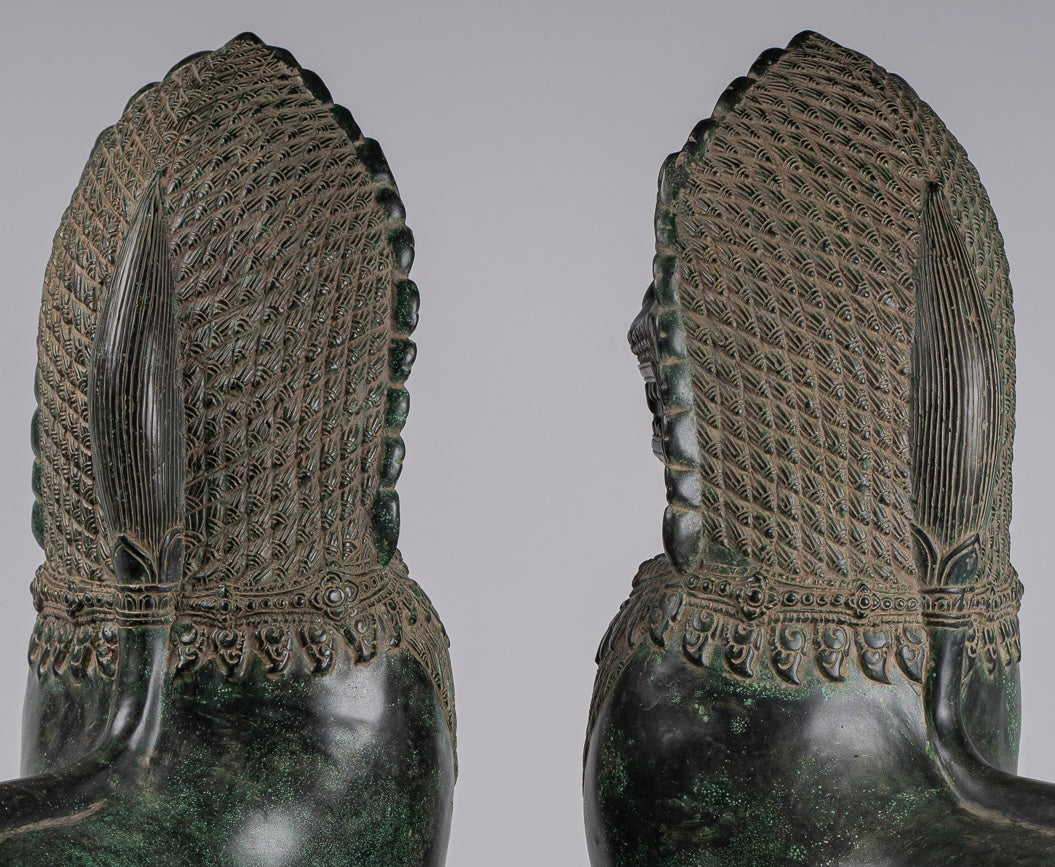 Temple Lions - Antique Khmer Style Bronze Temple Guardians or Lions (Pair) - 72cm/29"