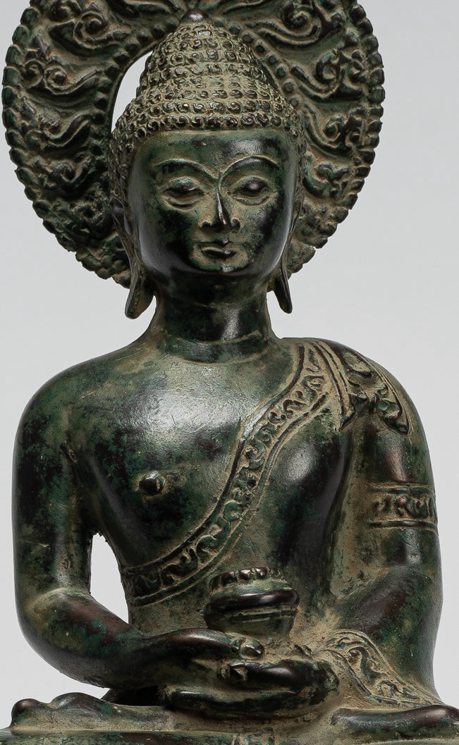 Buddha Statue - Antique Indonesian Style Bronze Javanese Amitabha Buddha Statue - 30cm/12"