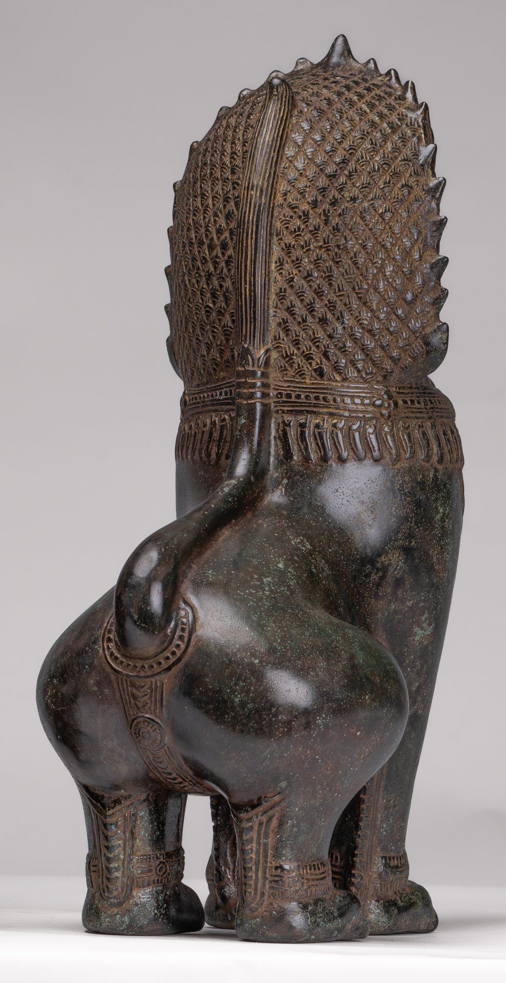 Temple Lions - Antique Khmer Style Bronze Standing Temple Guardians or Lions - 39cm/16"