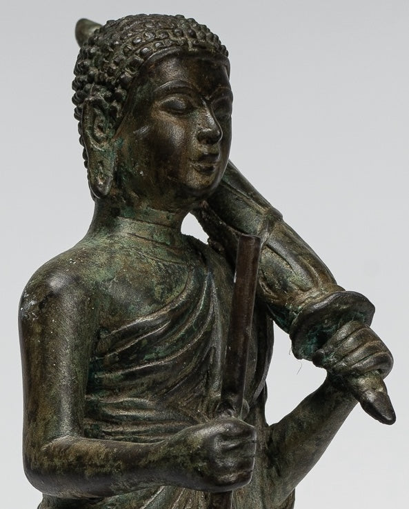 Monk - Antique Thai Style Bronze Dvaravati Devotee / Disciple of Buddha Statue - 29cm/12"