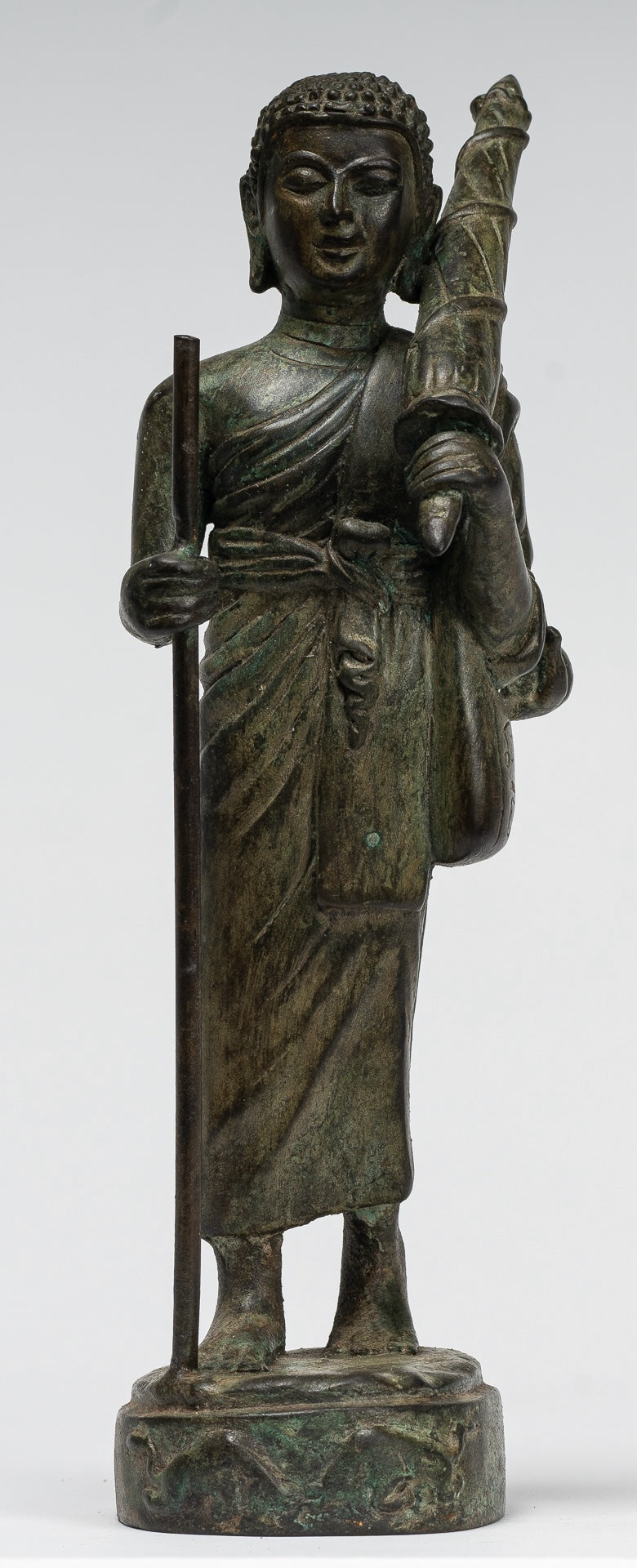 Monk - Antique Thai Style Bronze Dvaravati Devotee / Disciple of Buddha Statue - 29cm/12"