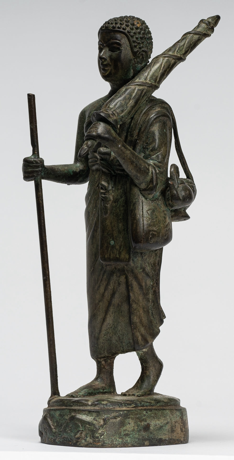 Monk - Antique Thai Style Bronze Dvaravati Devotee / Disciple of Buddha Statue - 29cm/12"