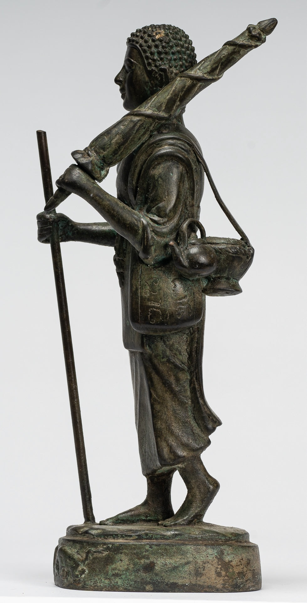 Monk - Antique Thai Style Bronze Dvaravati Devotee / Disciple of Buddha Statue - 29cm/12"