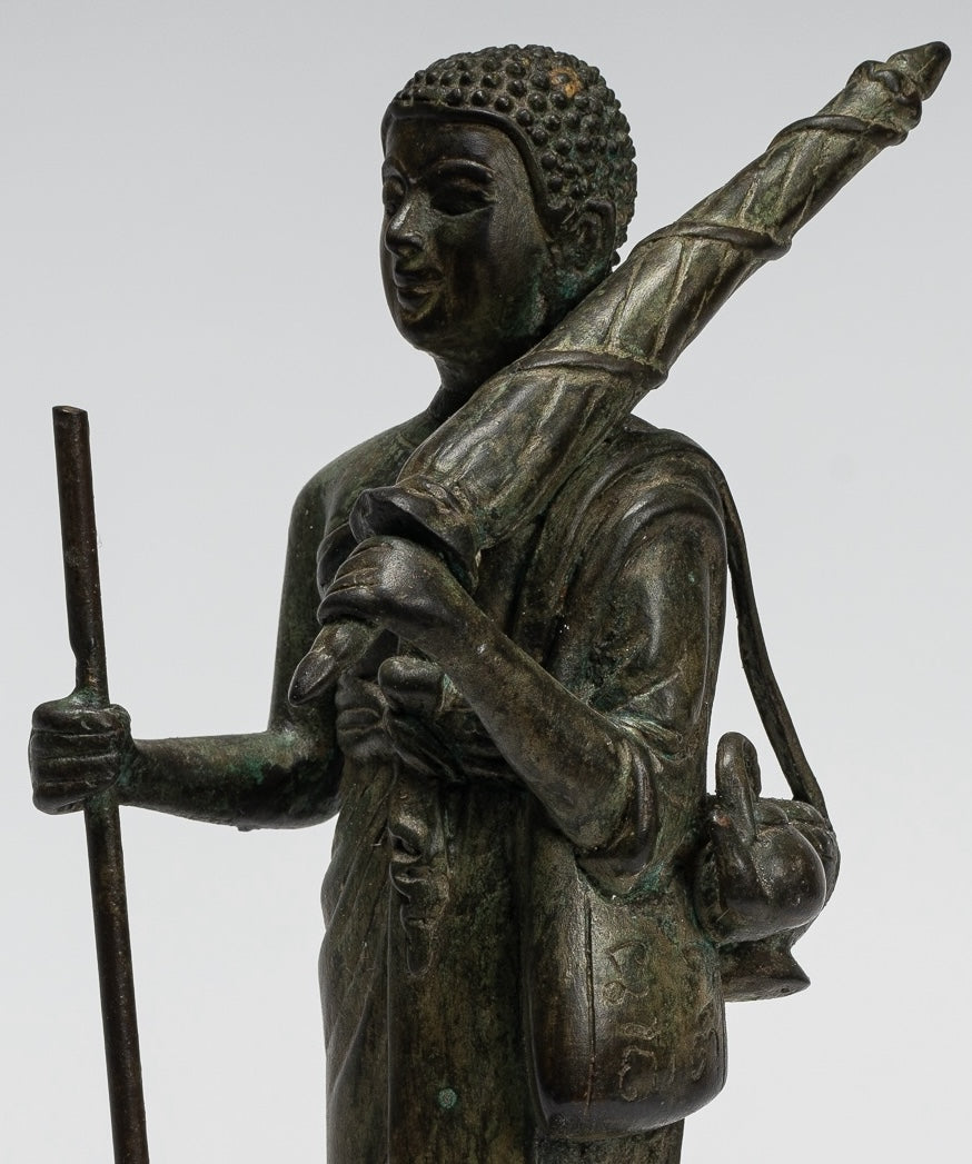 Monk - Antique Thai Style Bronze Dvaravati Devotee / Disciple of Buddha Statue - 29cm/12"