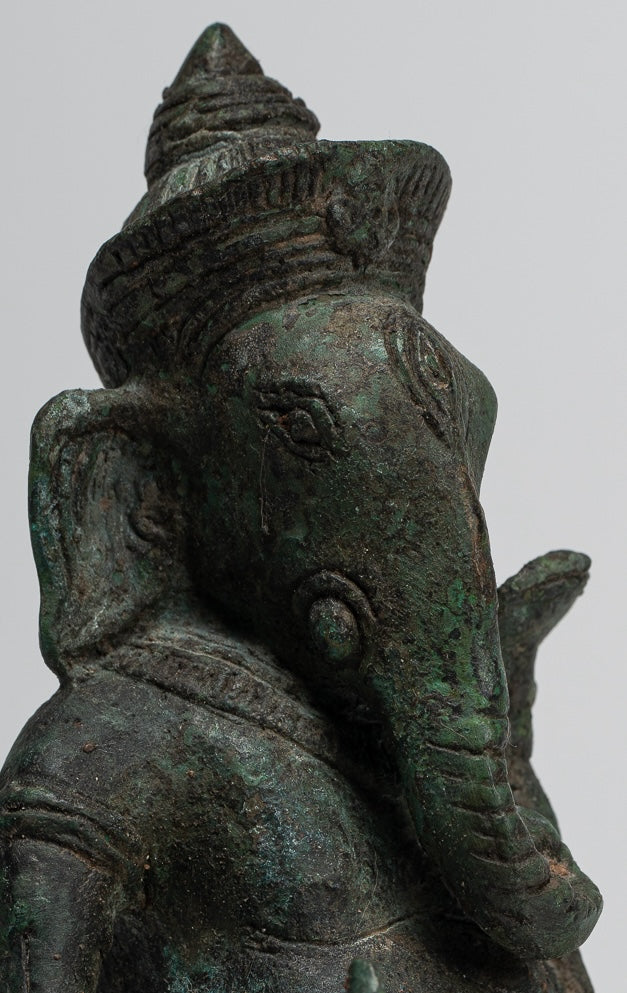 Ganesha Statue - Antique Thai Style Bronze Seated Ganesha Statue - 15cm/6"