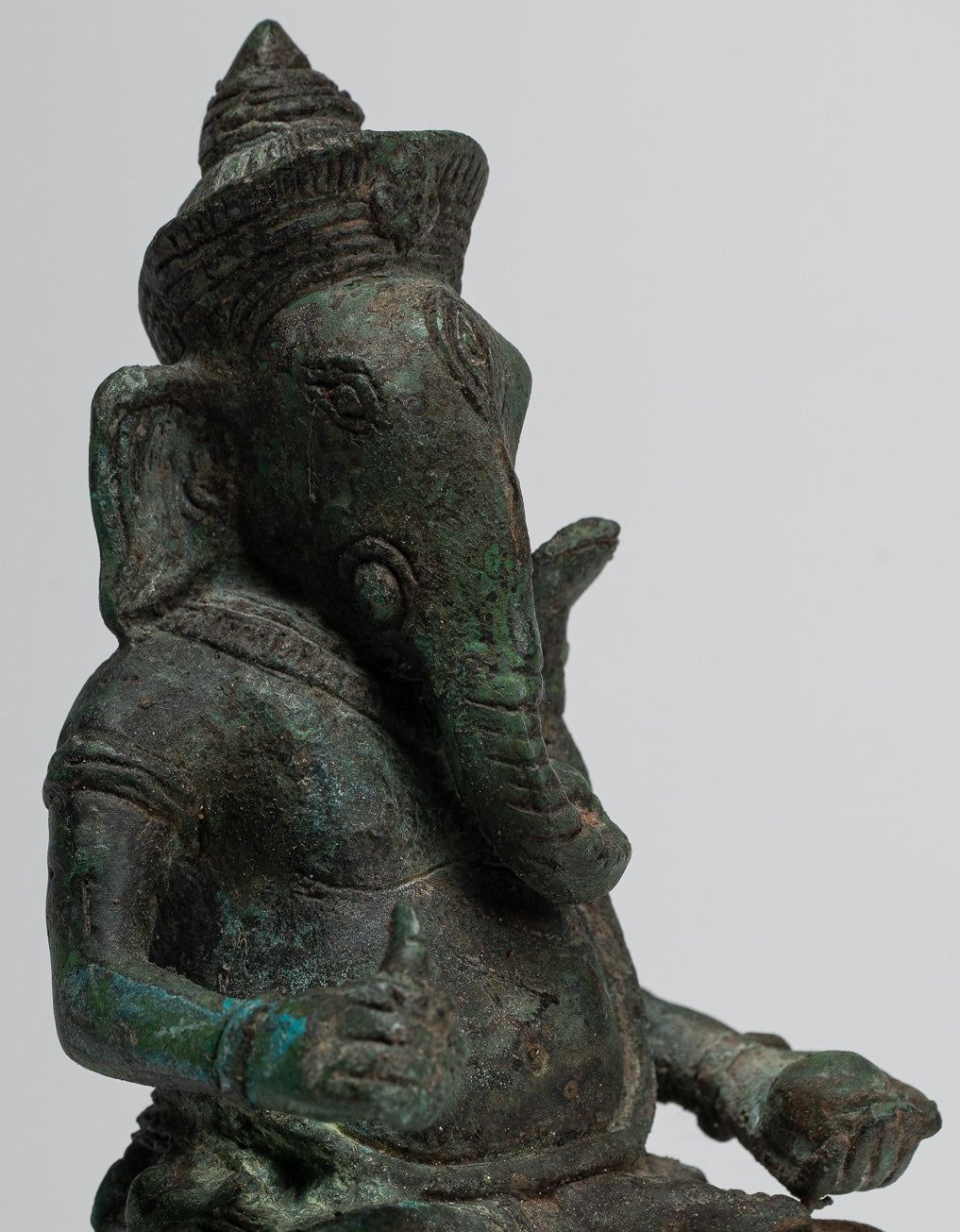 Ganesha Statue - Antique Thai Style Bronze Seated Ganesha Statue - 15cm/6"