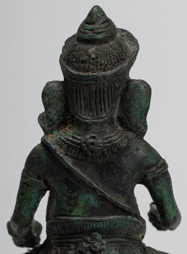 Ganesha Statue - Antique Thai Style Bronze Seated Ganesha Statue - 15cm/6"