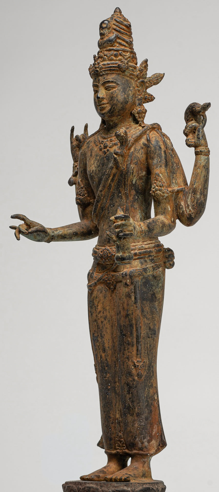 Shiva Statue - Antique Indonesian Style Bronze Javanese Standing 4-Arm Shiva Statue - 52cm/21"
