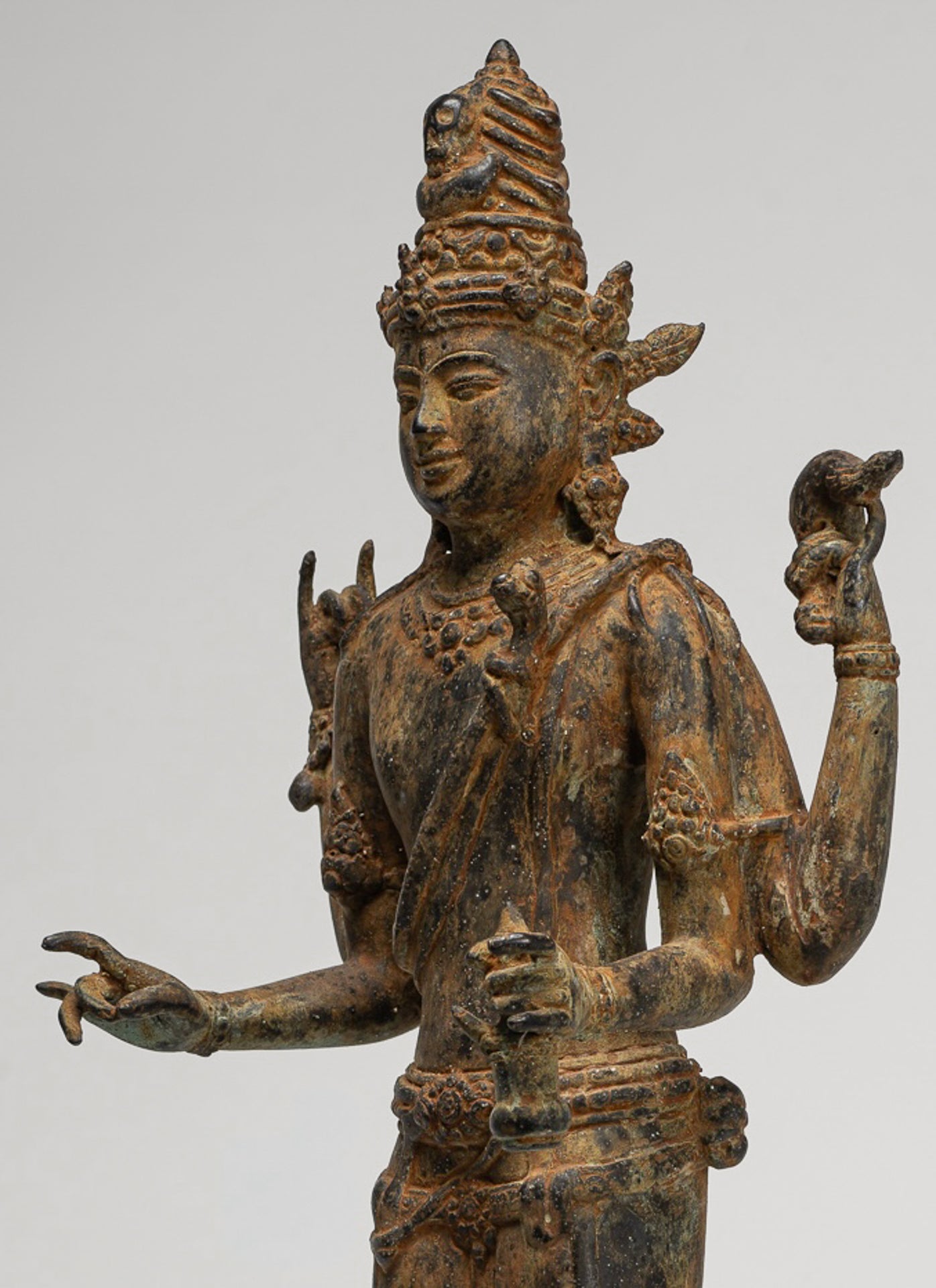 Shiva Statue - Antique Indonesian Style Bronze Javanese Standing 4-Arm Shiva Statue - 52cm/21"