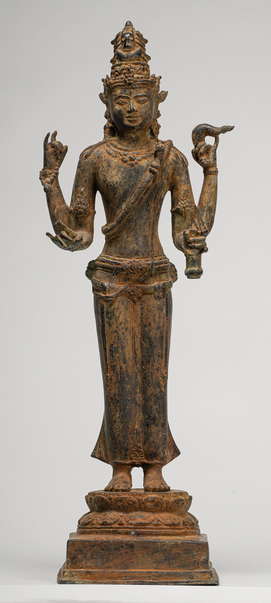 Shiva Statue - Antique Indonesian Style Bronze Javanese Standing 4-Arm Shiva Statue - 52cm/21"