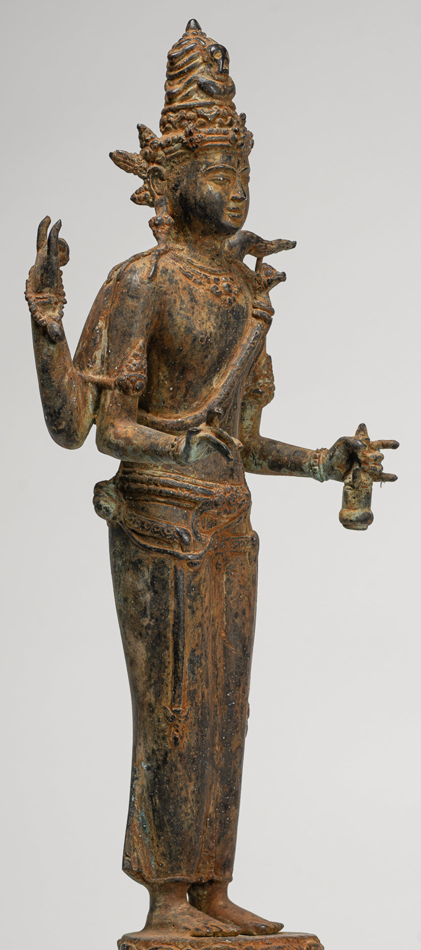 Shiva Statue - Antique Indonesian Style Bronze Javanese Standing 4-Arm Shiva Statue - 52cm/21"