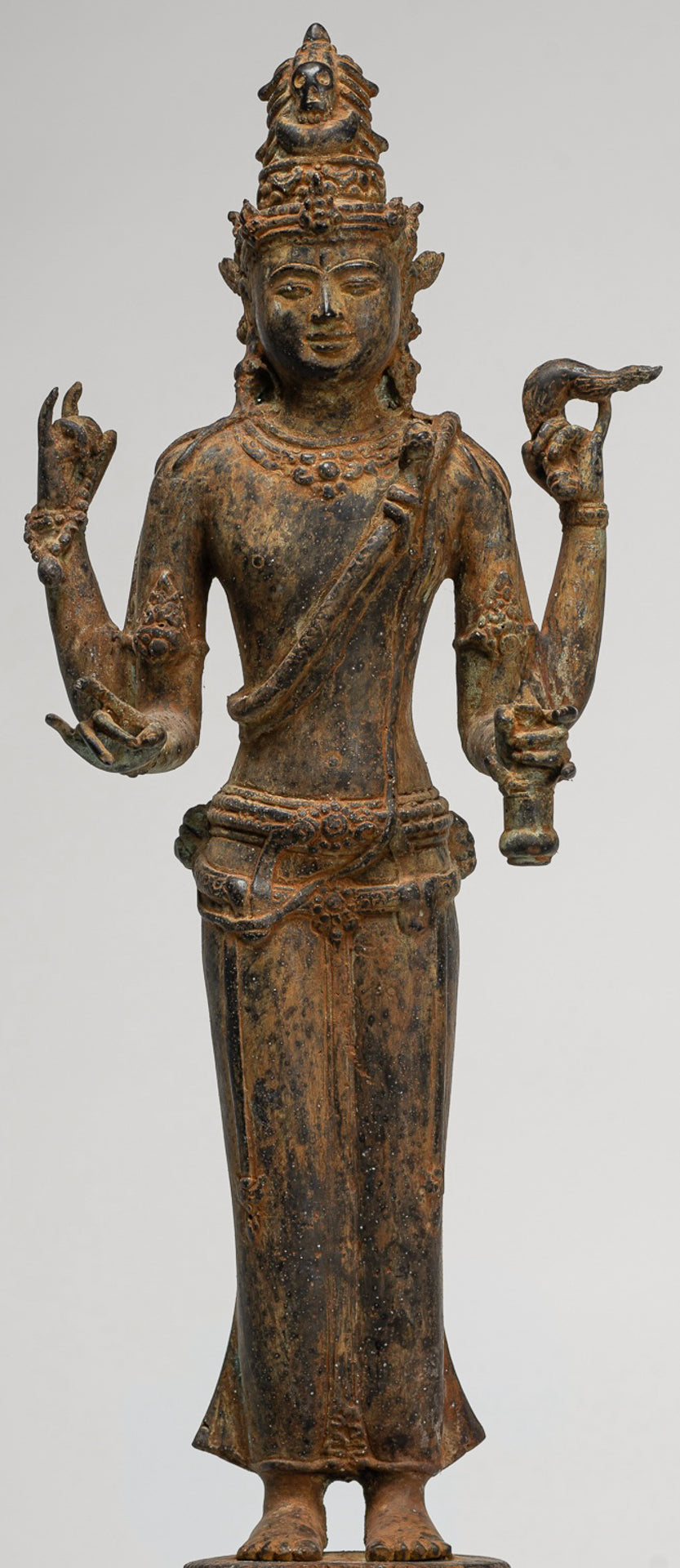 Shiva Statue - Antique Indonesian Style Bronze Javanese Standing 4-Arm Shiva Statue - 52cm/21"