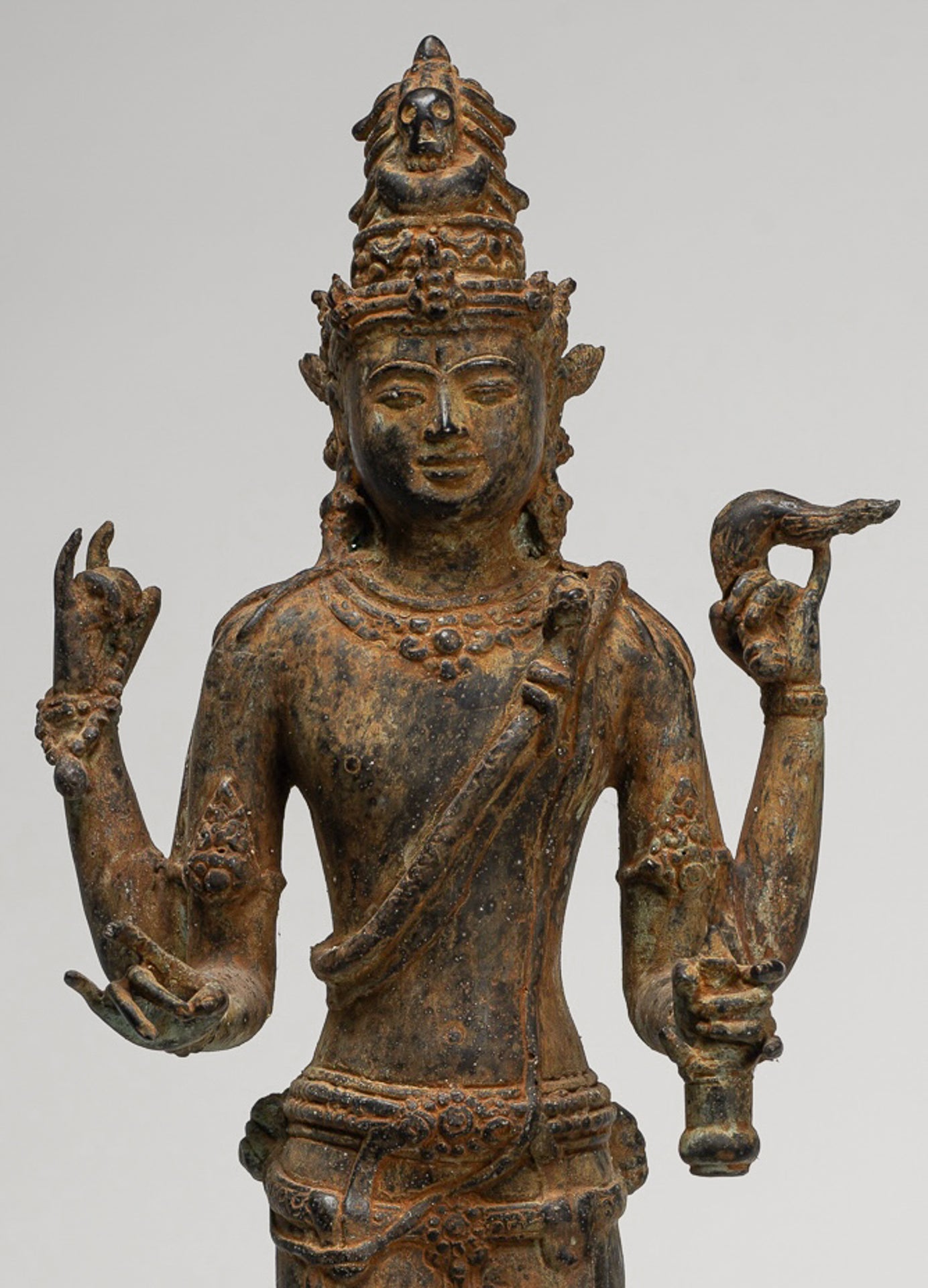 Shiva Statue - Antique Indonesian Style Bronze Javanese Standing 4-Arm Shiva Statue - 52cm/21"