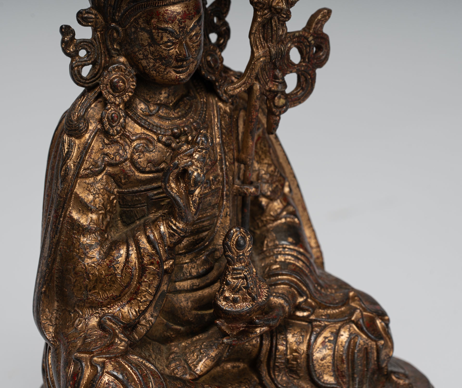 Padmasambhava Statue - Antique Tibetan Style Bronze Seated Padmasambhava Second Buddha Statue - 21cm/8"