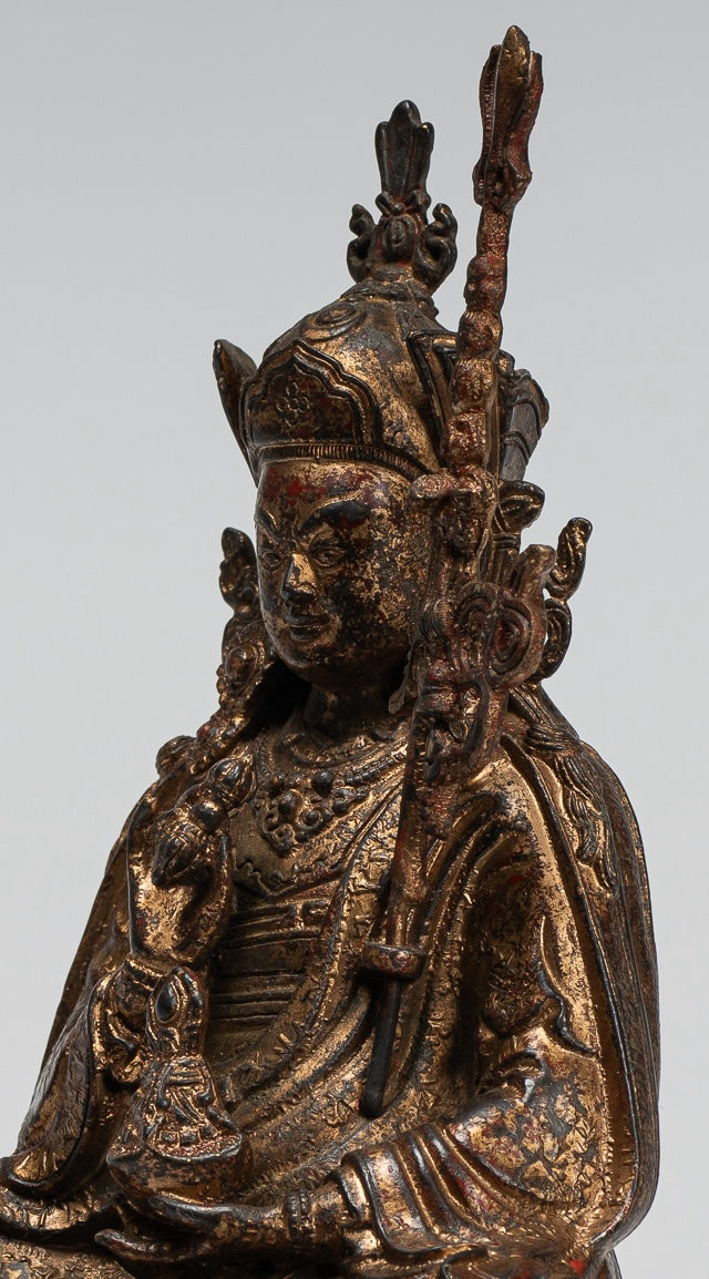 Padmasambhava Statue - Antique Tibetan Style Bronze Seated Padmasambhava Second Buddha Statue - 21cm/8"