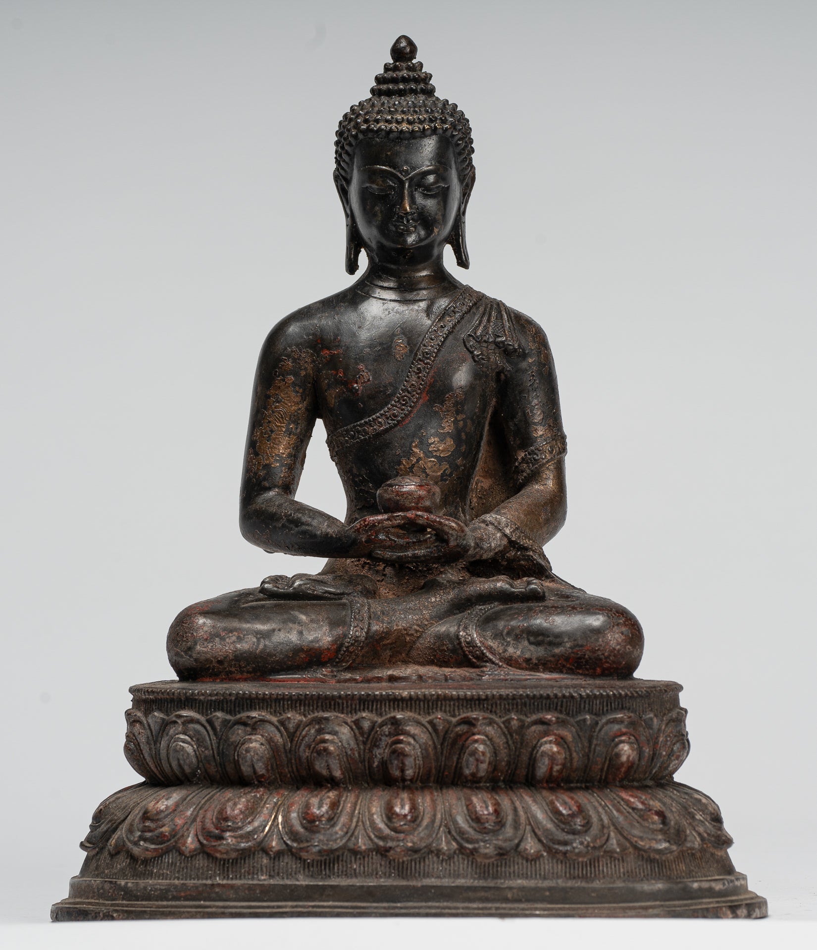 Buddha Statue - Antique Tibet Style Bronze Seated Amitabha Meditation Buddha Statue - 26cm/10"