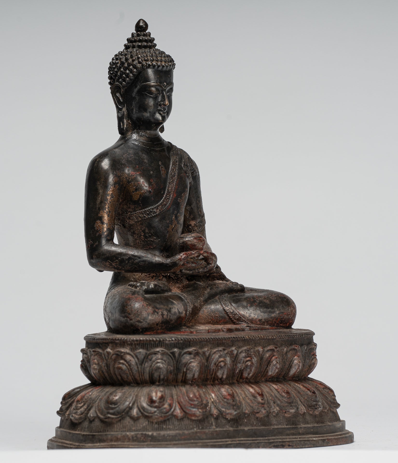 Buddha Statue - Antique Tibet Style Bronze Seated Amitabha Meditation Buddha Statue - 26cm/10"