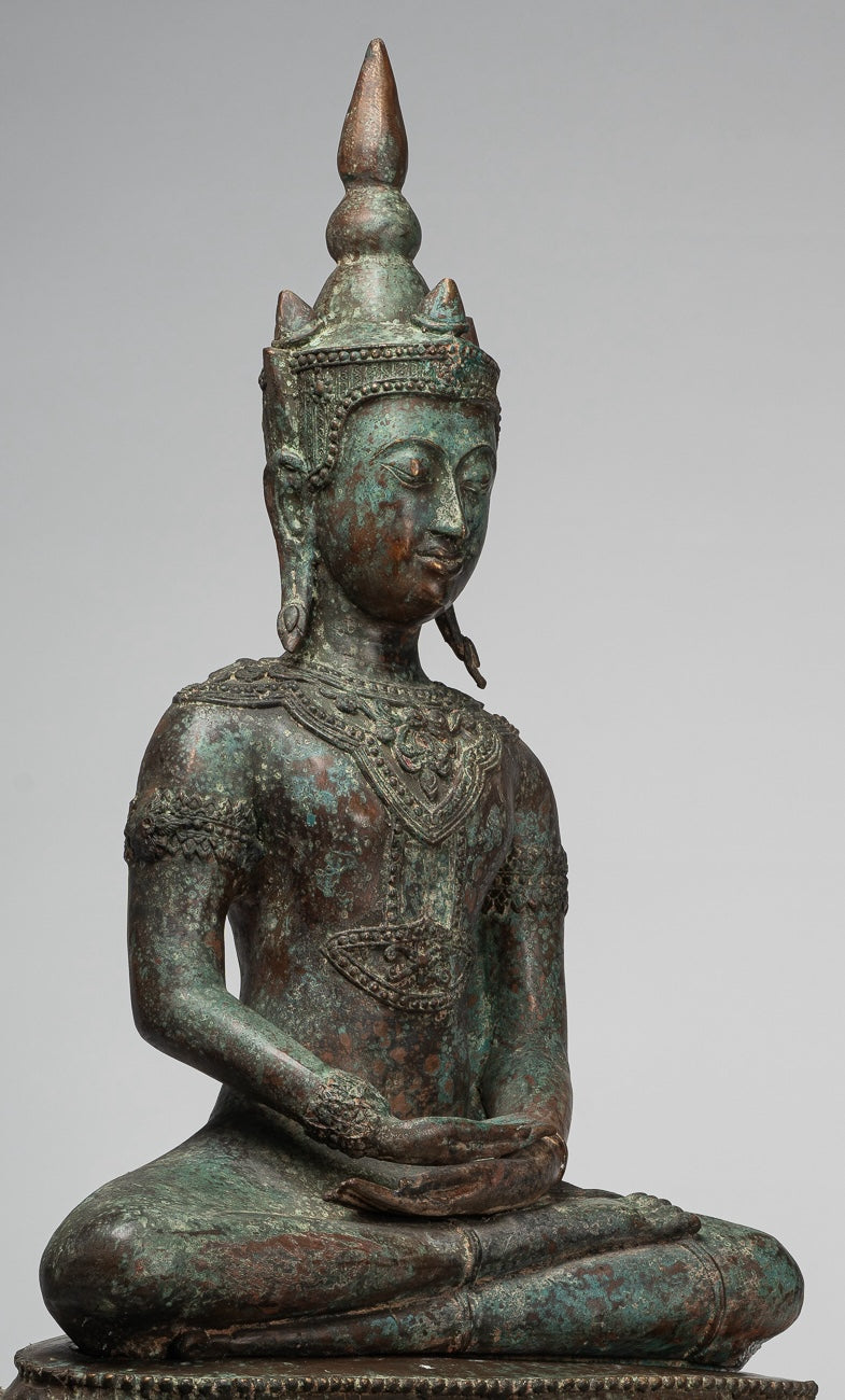 Antique Thai Style Seated Bronze Royal Ayutthaya Meditation Buddha Statue - 90cm/36"