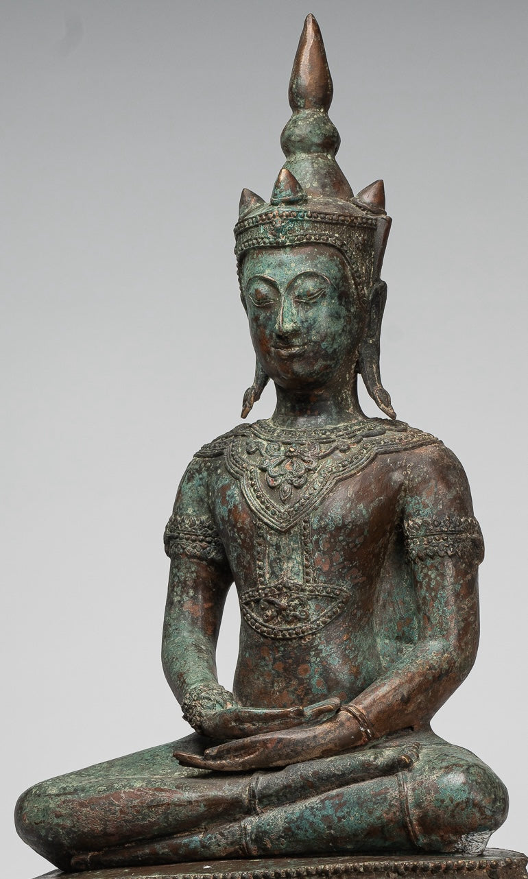 Antique Thai Style Seated Bronze Royal Ayutthaya Meditation Buddha Statue - 90cm/36"