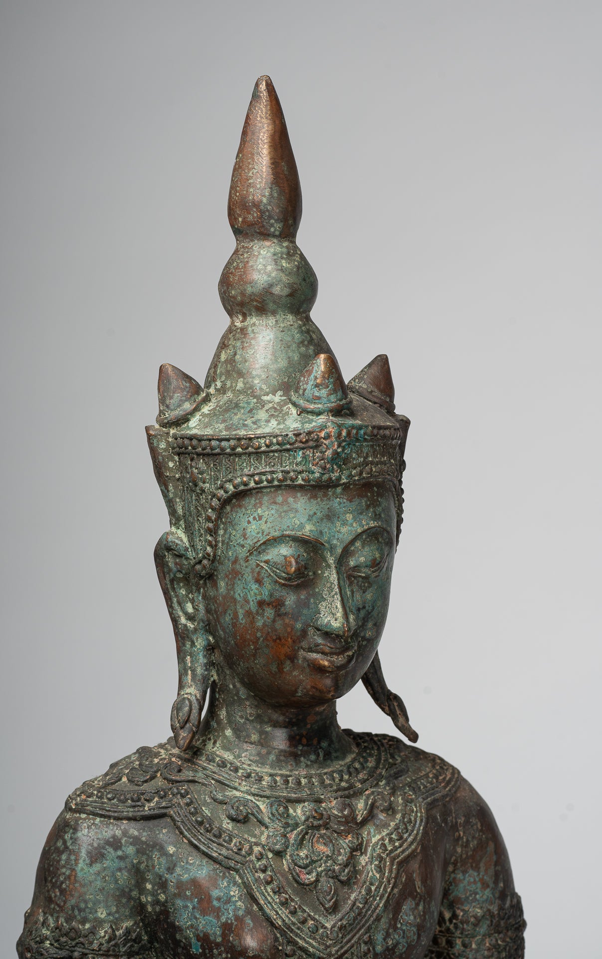 Antique Thai Style Seated Bronze Royal Ayutthaya Meditation Buddha Statue - 90cm/36"