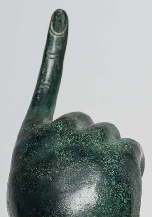 Mounted Antique Khmer Style Bronze Apsara Suchi Mudra Hand - 30cm/12"