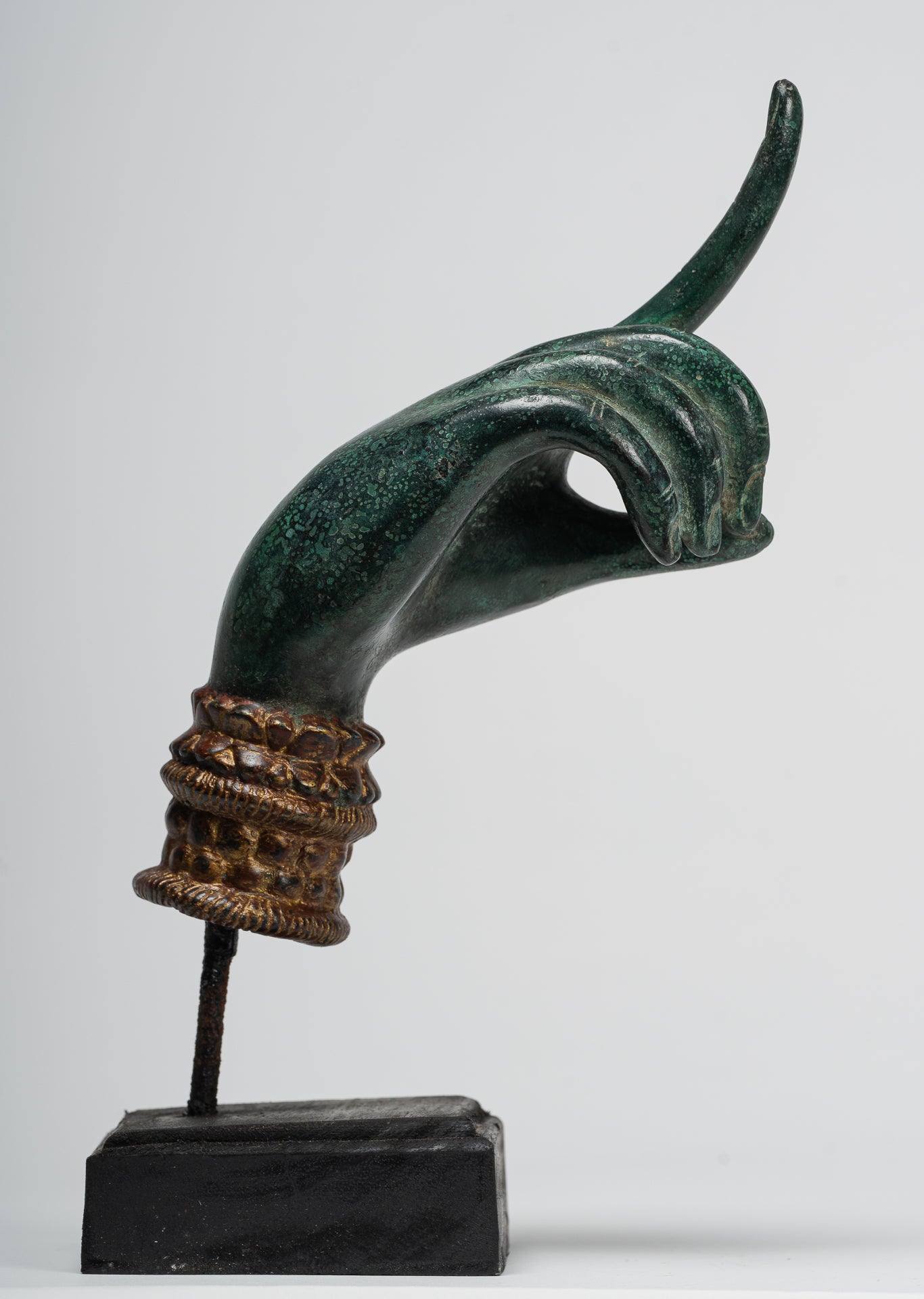 Mounted Antique Khmer Style Bronze Apsara Suchi Mudra Hand - 30cm/12"