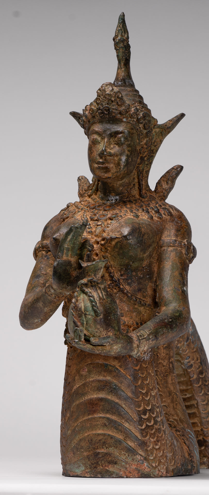 Naga Statue - Antique Thai Style Bronze Female Deity with Naga Tail Statue - 41cm/16"