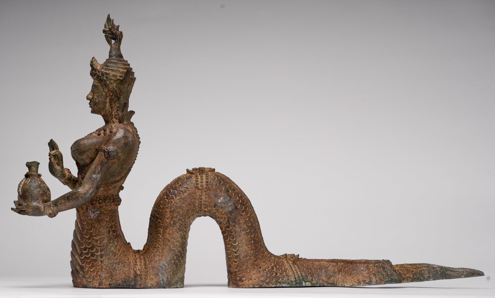 Naga Statue - Antique Thai Style Bronze Female Deity with Naga Tail Statue - 41cm/16"