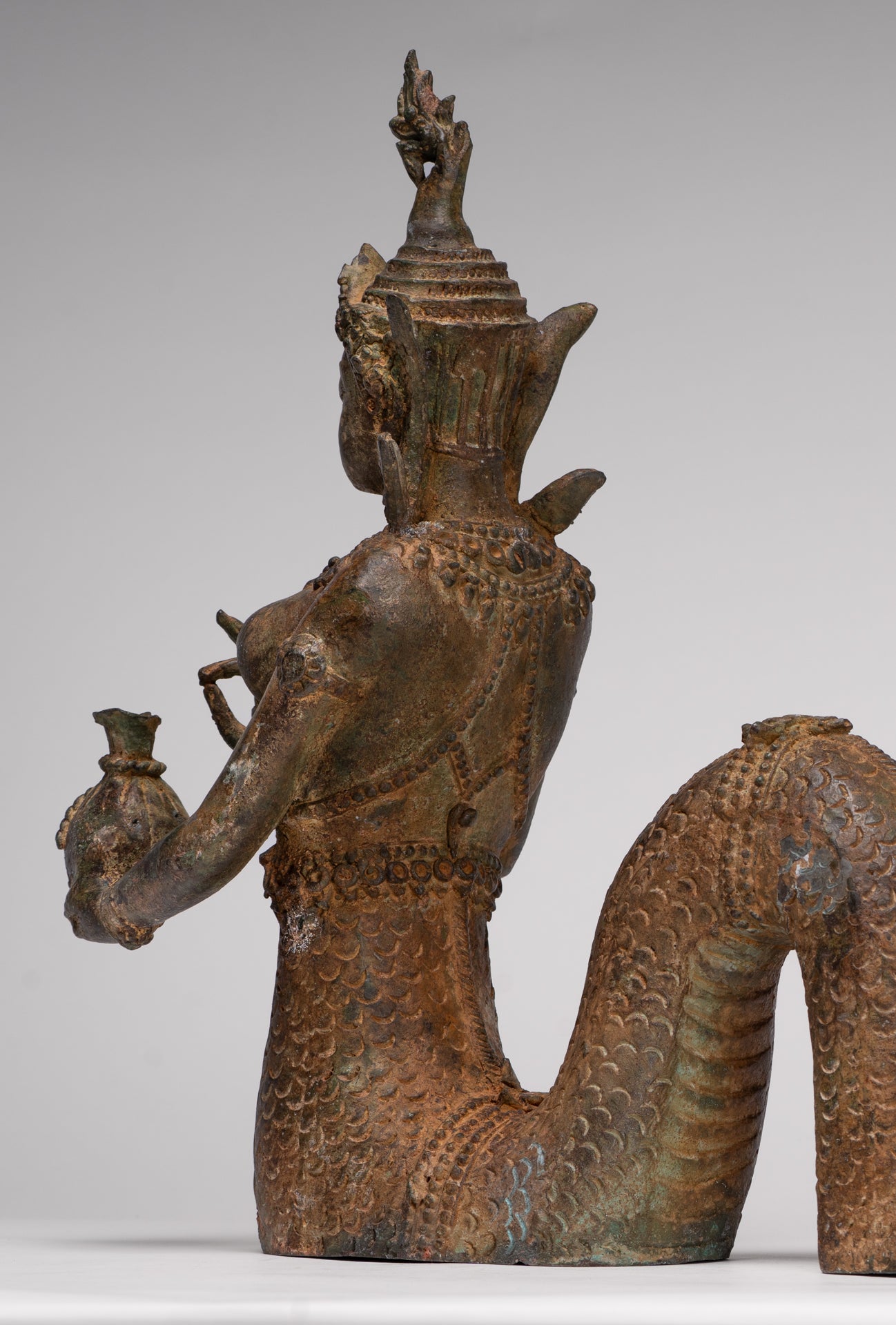 Naga Statue - Antique Thai Style Bronze Female Deity with Naga Tail Statue - 41cm/16"