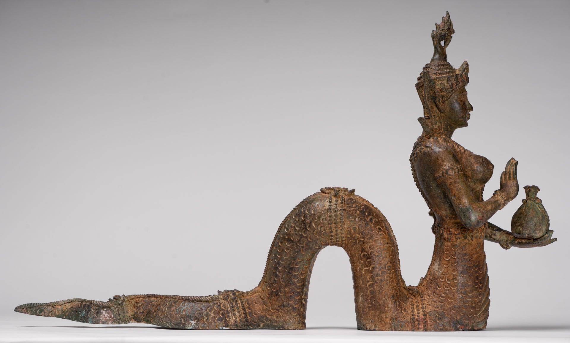 Naga Statue - Antique Thai Style Bronze Female Deity with Naga Tail Statue - 41cm/16"