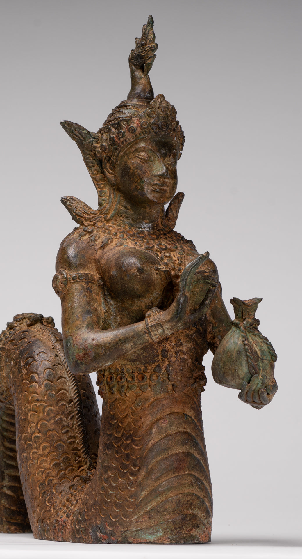 Naga Statue - Antique Thai Style Bronze Female Deity with Naga Tail Statue - 41cm/16"