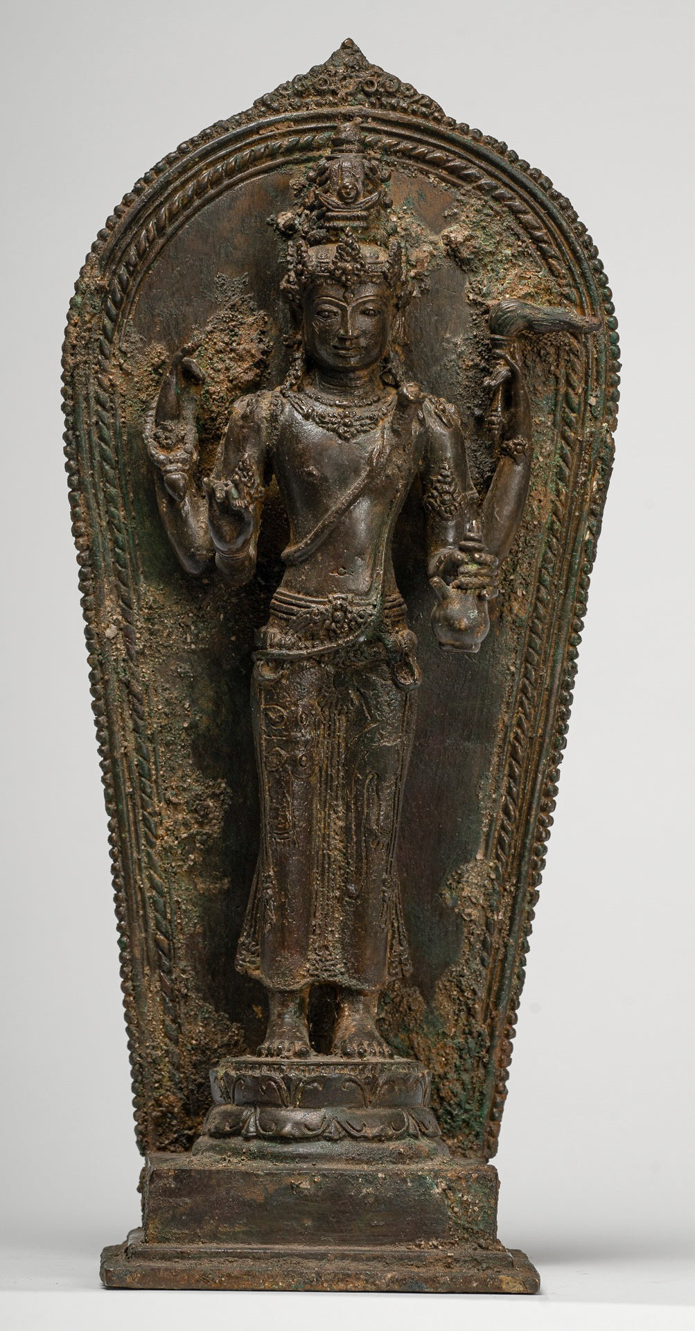 Shiva Statue - Antique Indonesian Style Bronze Javanese Standing 4-Arm Shiva Statue - 37cm/15"