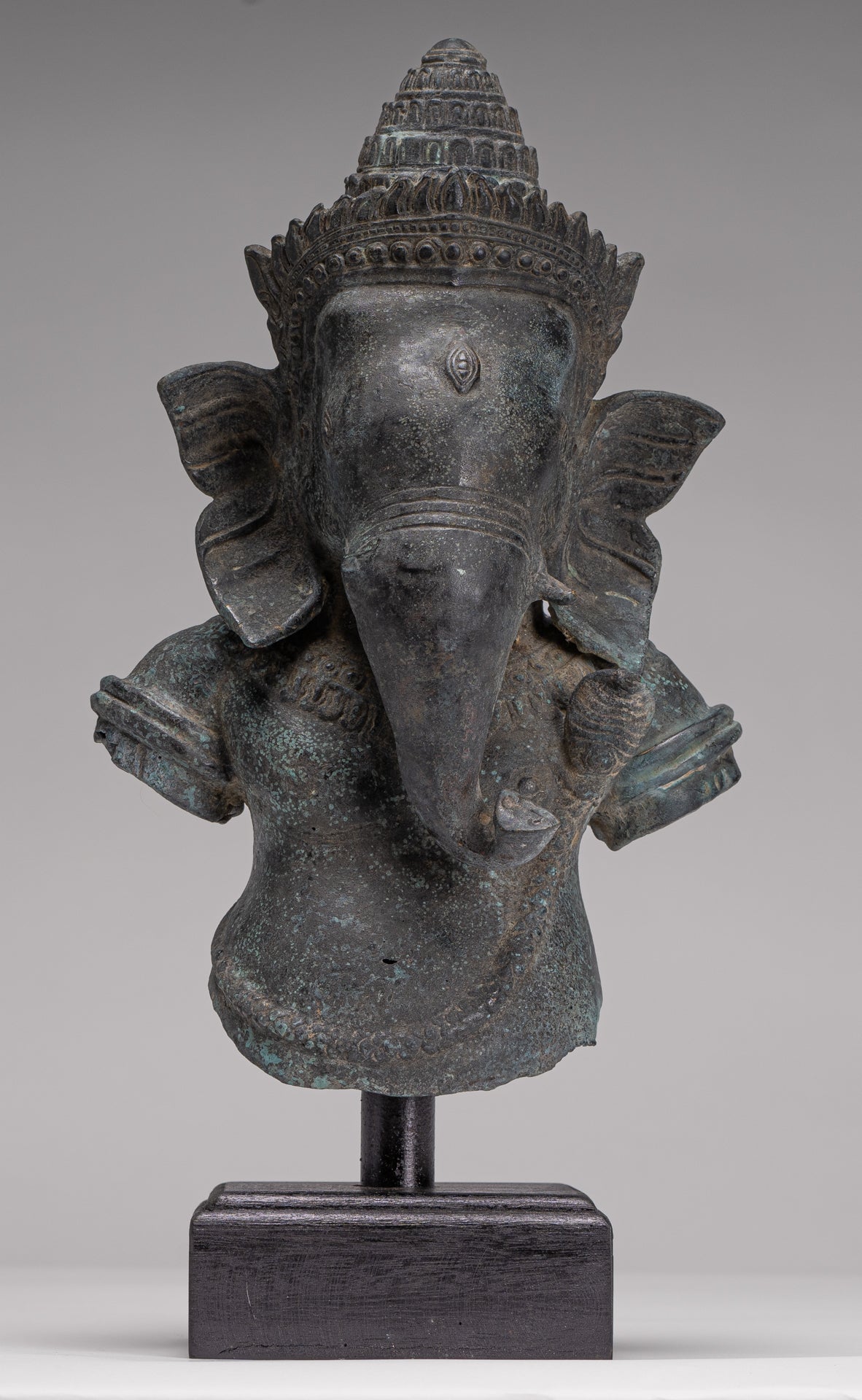 Elephant - Antique Khmer Style Mounted Bronze Bayon Style Elephant Statue - 37cm/15" Tall