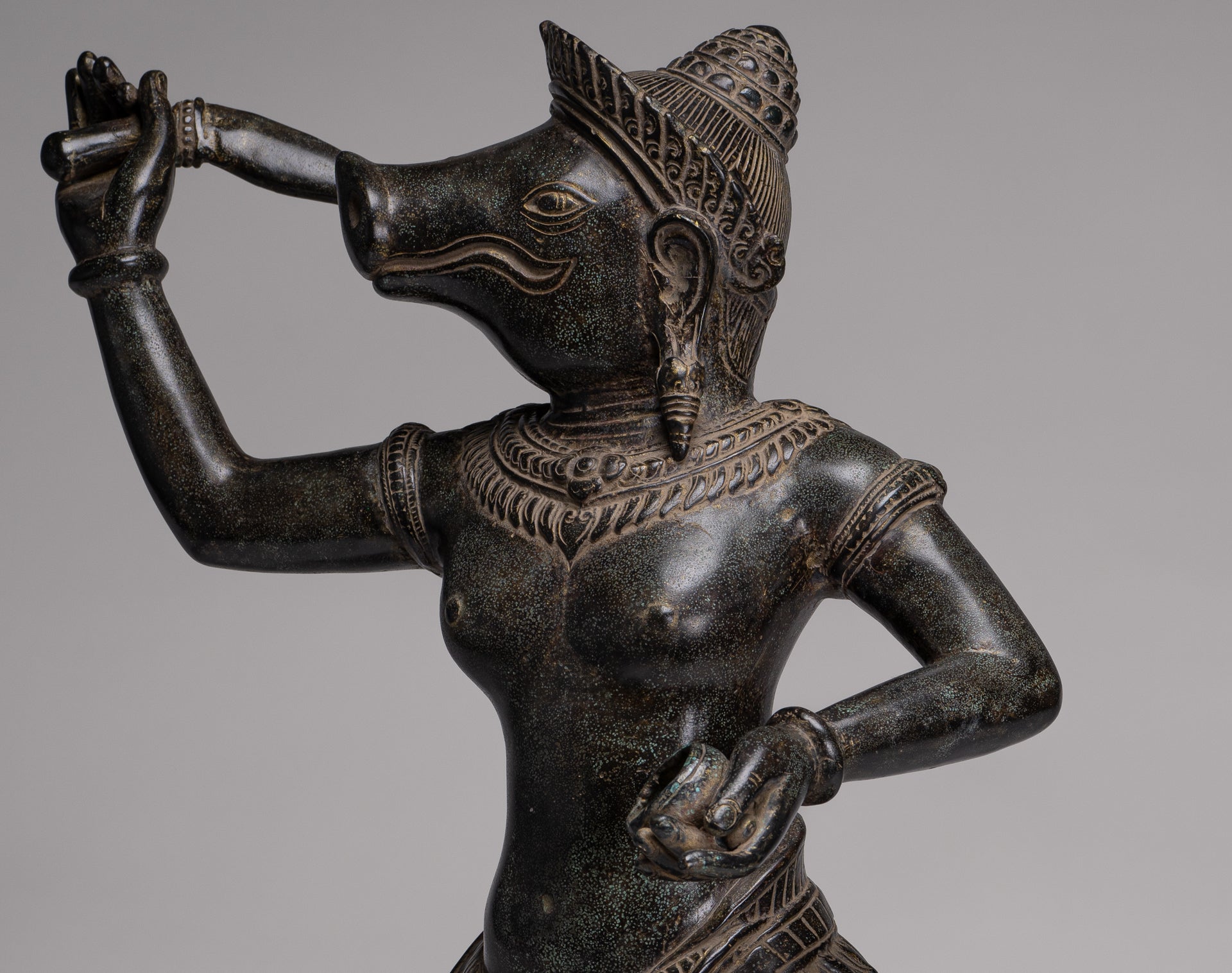 Varaha Statue - Antique Khmer Style Standing Bronze Varaha Boar Avatar of Vishnu - 62cm/25"