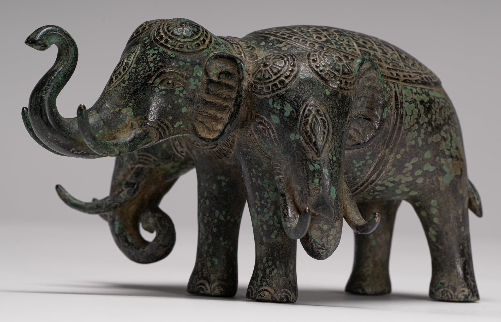 Antique Khmer Style Bronze Erawan Airavata or Elephant Statue - 11.5cm/5" Tall