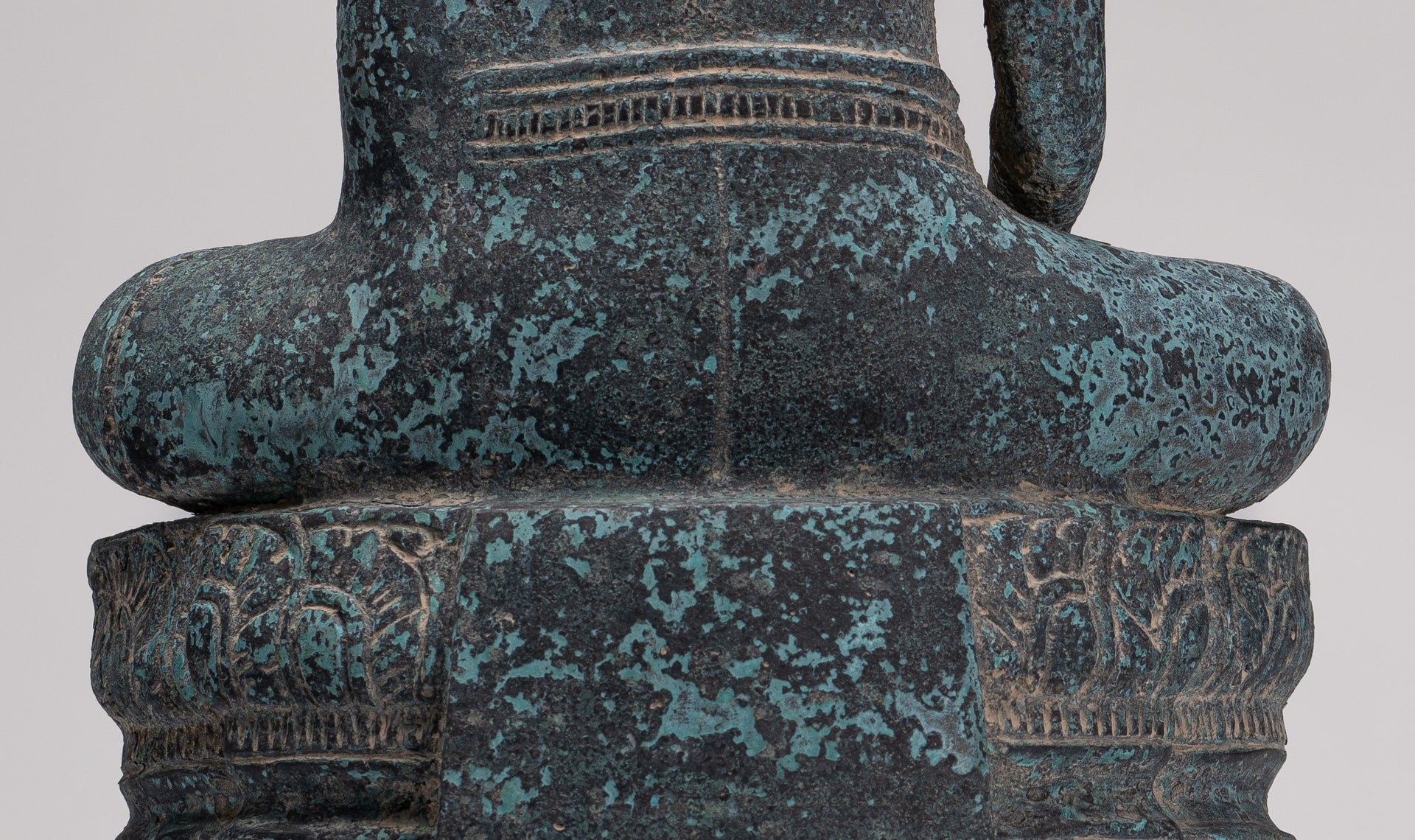 Buddha Statue - Antique Khmer Style Bronze Enthroned Enlightenment Buddha Statue - 48cm/19"