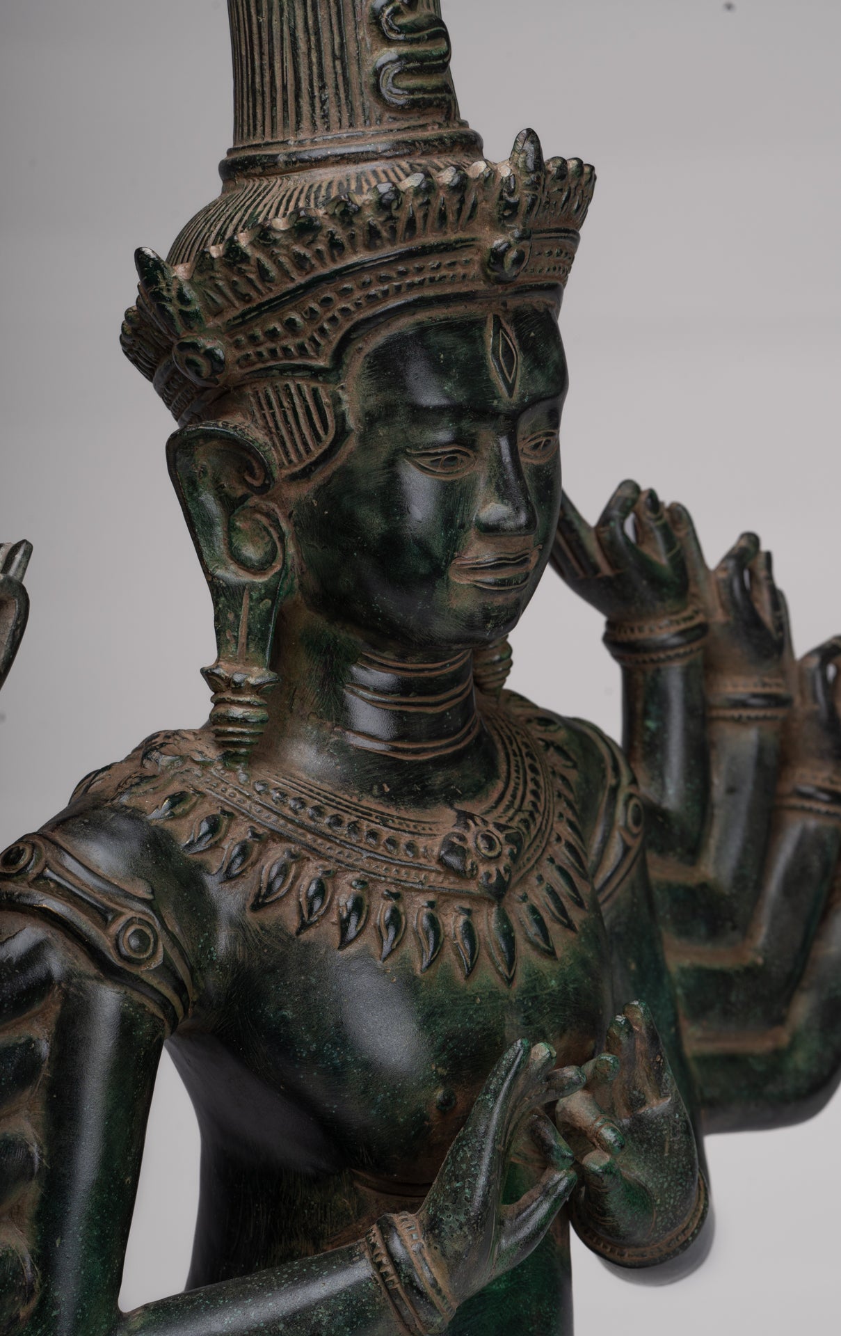 Antique Khmer Style Bronze Angkor Wat Ardhaparyanka Shiva - 10 Arms - 70cm/28"
